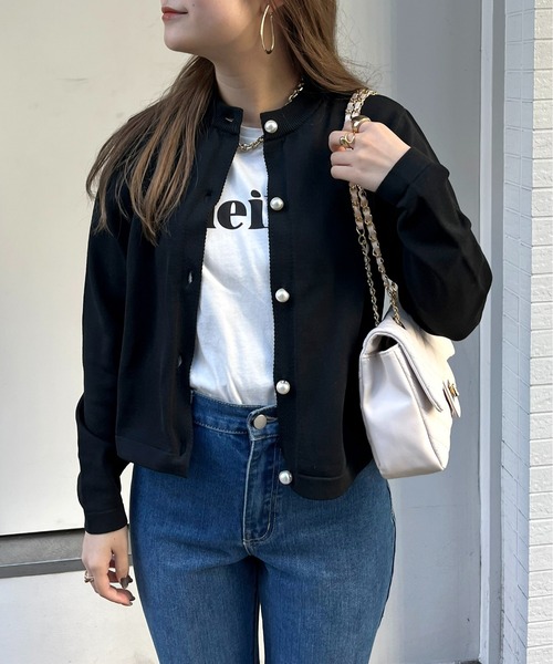 prose verse（プロズヴェール）の「パールボタンコンパクトニットカーデ（カーディガン/ボレロ・レディース・ブラック/グリーン/オフホワイト・ﾌﾘ-）」の22枚目の写真