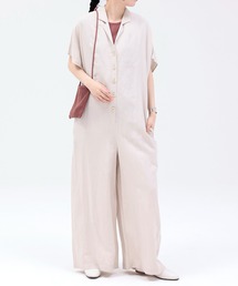リネン混 オープンカラーサロペット LINEN/RAYON OPEN COLLAR SALOPETTE