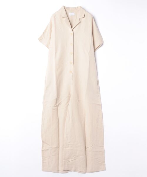 ARCH & LINE（アーチアンドライン）の「リネン混 オープンカラーサロペット LINEN/RAYON OPEN COLLAR SALOPETTE（サロペット/オーバーオール・レディース・ブラック/ライトベージュ/ブラウン・2）」の6枚目の写真