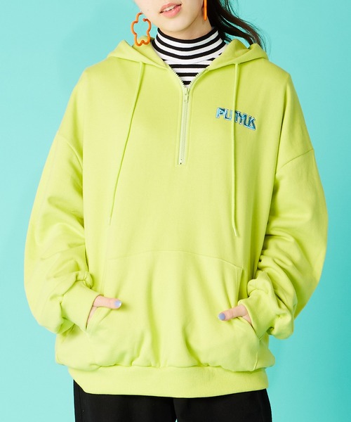 PUNYUS(プニュズ)の「ワンポイントハーフZIPパーカー(パーカー・レディース・ライム/ネイビー/杢グレー・4/3)」の18枚目の写真