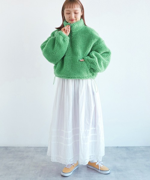 w closet（ダブルクローゼット）の「ショート丈ハーフジップボアジャケット（スウェット・レディース・オフホワイト/グリーン/オレンジ系・FREE）」の21枚目の写真