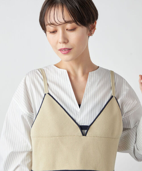 Rie Miller（リエミラー）の「《手洗い可能》ニットビスチェ（ベスト・レディース・ネイビー/ベージュ・38）」の2枚目の写真