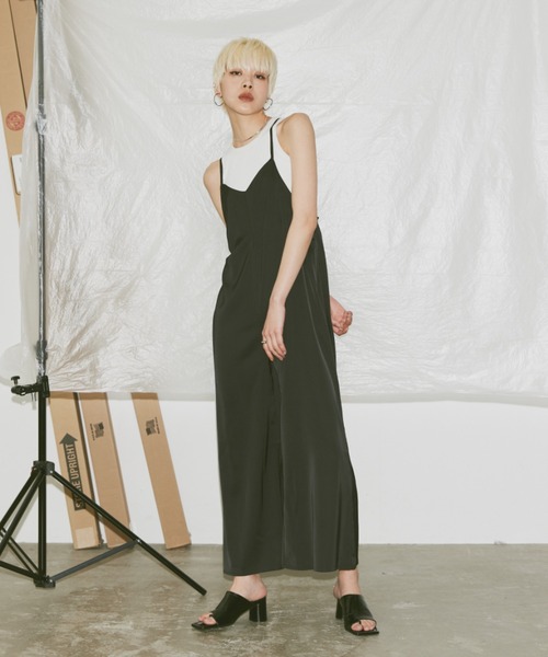 Happy John（ハッピージョン）の「matte satin salopette/マットサテンサロペット（サロペット/オーバーオール・レディース・ブルー/ブラック/カーキ・FREE）」の9枚目の写真