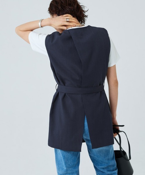 RASW（ラス）の「[RASW] リネンライクバックスリットジレ（ベスト・レディース・カーキ系/ダークネイビー・M/L）」の4枚目の写真