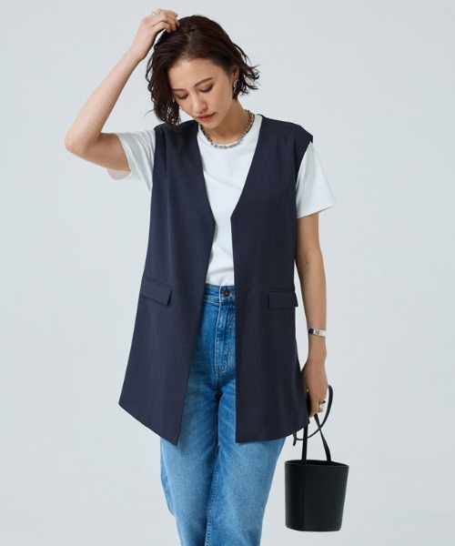 RASW（ラス）の「[RASW] リネンライクバックスリットジレ（ベスト・レディース・カーキ系/ダークネイビー・M/L）」の6枚目の写真