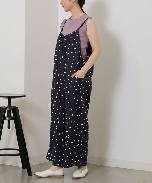 POU DOU DOU（プードゥドゥ）の「リネンレーヨンキャミソールサロペット（サロペット/オーバーオール・レディース・ブラック/カーキ/ネイビー・3）」の3枚目の写真