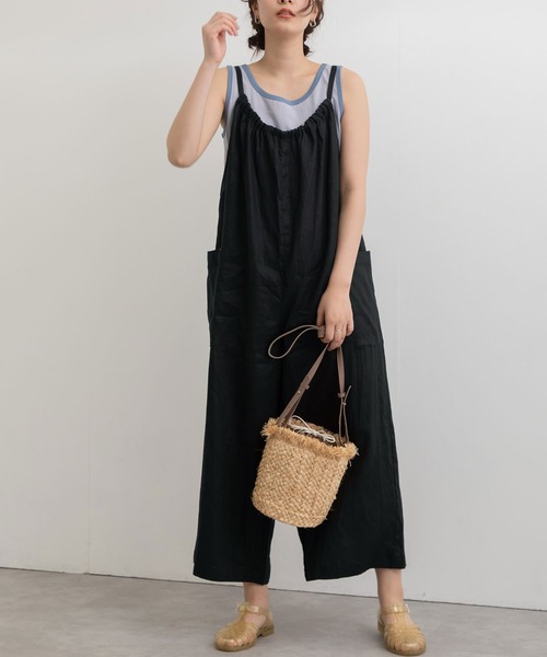 POU DOU DOU（プードゥドゥ）の「リネンレーヨンキャミソールサロペット（サロペット/オーバーオール・レディース・ブラック/カーキ/ネイビー・3）」の2枚目の写真