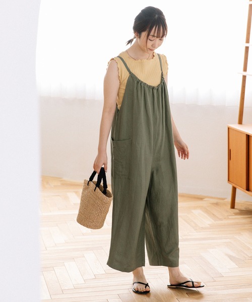 POU DOU DOU（プードゥドゥ）の「リネンレーヨンキャミソールサロペット（サロペット/オーバーオール・レディース・ブラック/カーキ/ネイビー・3）」の5枚目の写真