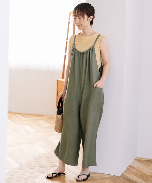 POU DOU DOU（プードゥドゥ）の「リネンレーヨンキャミソールサロペット（サロペット/オーバーオール・レディース・ブラック/カーキ/ネイビー・3）」の6枚目の写真