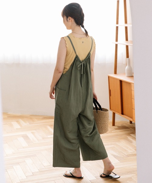 POU DOU DOU（プードゥドゥ）の「リネンレーヨンキャミソールサロペット（サロペット/オーバーオール・レディース・ブラック/カーキ/ネイビー・3）」の7枚目の写真
