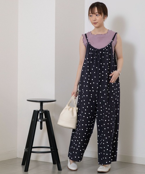 POU DOU DOU（プードゥドゥ）の「リネンレーヨンキャミソールサロペット（サロペット/オーバーオール・レディース・ブラック/カーキ/ネイビー・3）」の12枚目の写真