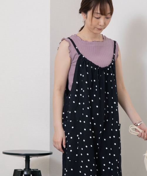 POU DOU DOU（プードゥドゥ）の「リネンレーヨンキャミソールサロペット（サロペット/オーバーオール・レディース・ブラック/カーキ/ネイビー・3）」の15枚目の写真