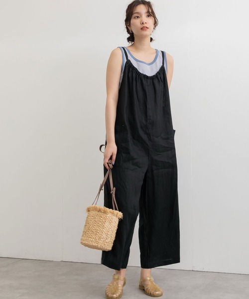 POU DOU DOU（プードゥドゥ）の「リネンレーヨンキャミソールサロペット（サロペット/オーバーオール・レディース・ブラック/カーキ/ネイビー・3）」の18枚目の写真