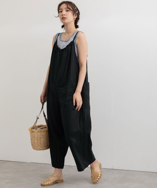 POU DOU DOU（プードゥドゥ）の「リネンレーヨンキャミソールサロペット（サロペット/オーバーオール・レディース・ブラック/カーキ/ネイビー・3）」の20枚目の写真