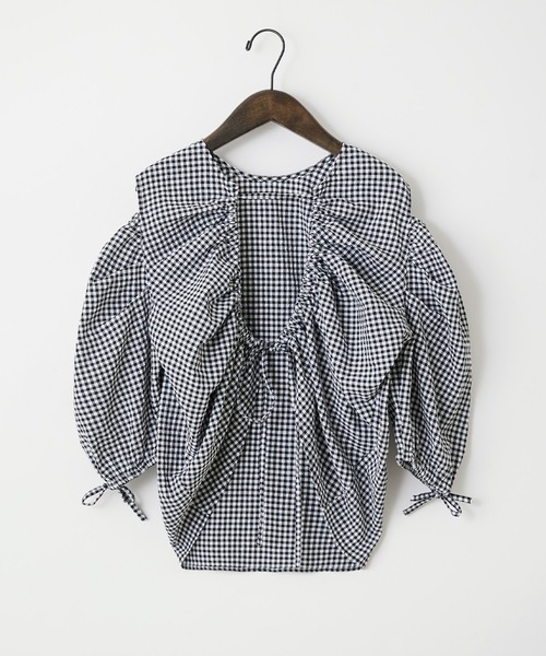 forksy.（フォルクシー）の「【forksy.】バックオープンショルダースリットパフスリーブブラウス（シャツ/ブラウス・レディース・ホワイト×ブラック/ホワイト・FREE）」の15枚目の写真
