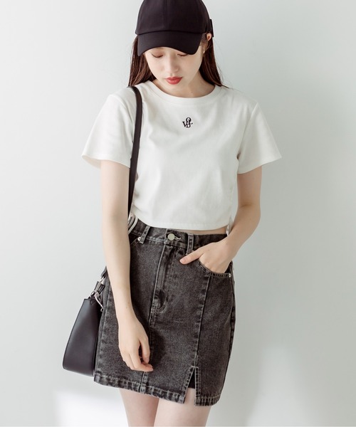 OLIVE des OLIVE（オリーブデオリーブ）の「スリットデニムミニスカート　1031010290（スカート・レディース・オフホワイト/サックスブルー/ブラック/ネイビー/スミクロ・FREE）」の10枚目の写真