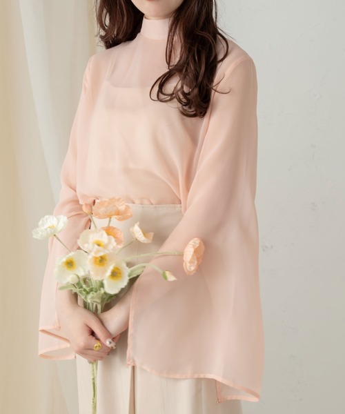Ambre Ciel(アンブルシエル)の「袖スリットシアーハイネックブラウス/【WEB/EC限定商品】(シャツ/ブラウス・レディース・ブラック/ピンク/オフホワイト/ライトグリーン・FREE)」の4枚目の写真