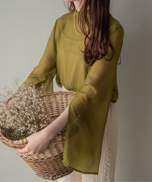 Ambre Ciel(アンブルシエル)の「袖スリットシアーハイネックブラウス/【WEB/EC限定商品】(シャツ/ブラウス・レディース・ブラック/ピンク/オフホワイト/ライトグリーン・FREE)」の3枚目の写真