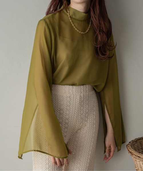 Ambre Ciel(アンブルシエル)の「袖スリットシアーハイネックブラウス/【WEB/EC限定商品】(シャツ/ブラウス・レディース・ブラック/ピンク/オフホワイト/ライトグリーン・FREE)」の18枚目の写真