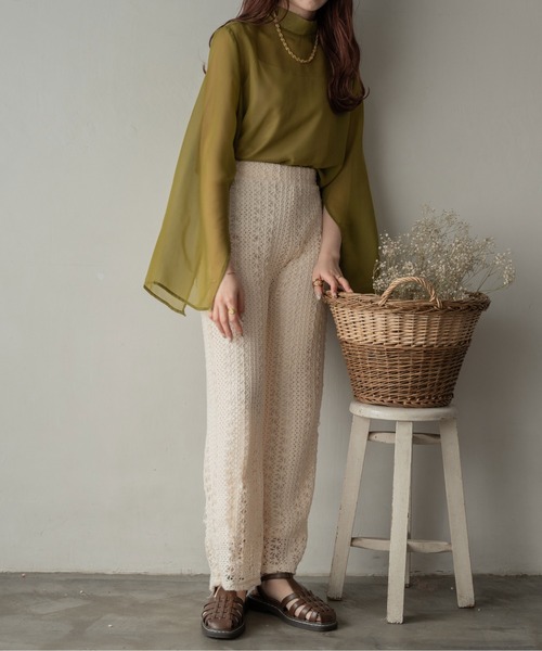 Ambre Ciel(アンブルシエル)の「袖スリットシアーハイネックブラウス/【WEB/EC限定商品】(シャツ/ブラウス・レディース・ブラック/ピンク/オフホワイト/ライトグリーン・FREE)」の11枚目の写真
