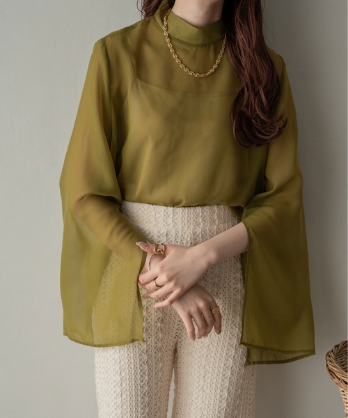Ambre Ciel(アンブルシエル)の「袖スリットシアーハイネックブラウス/【WEB/EC限定商品】(シャツ/ブラウス・レディース・ブラック/ピンク/オフホワイト/ライトグリーン・FREE)」の13枚目の写真