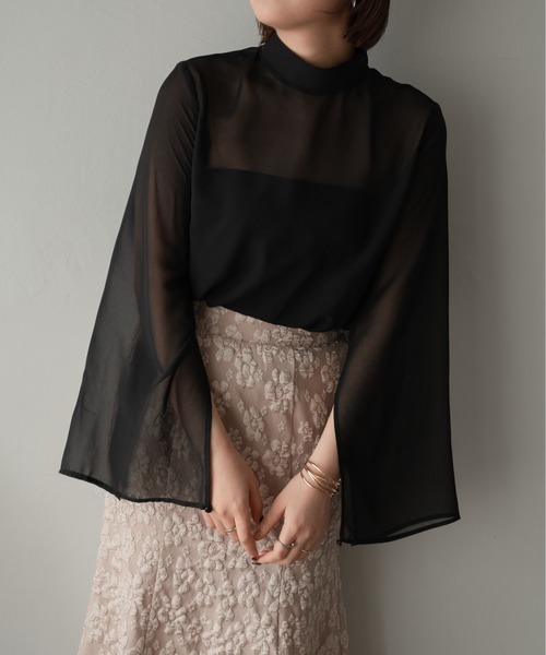 Ambre Ciel(アンブルシエル)の「袖スリットシアーハイネックブラウス/【WEB/EC限定商品】(シャツ/ブラウス・レディース・ブラック/ピンク/オフホワイト/ライトグリーン・FREE)」の21枚目の写真