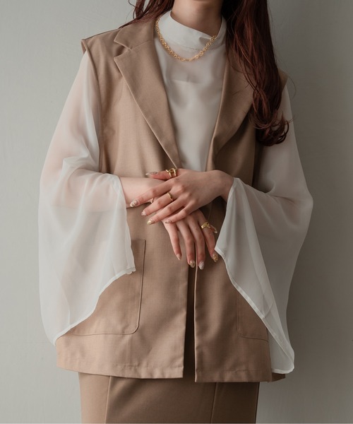 Ambre Ciel(アンブルシエル)の「袖スリットシアーハイネックブラウス/【WEB/EC限定商品】(シャツ/ブラウス・レディース・ブラック/ピンク/オフホワイト/ライトグリーン・FREE)」の15枚目の写真