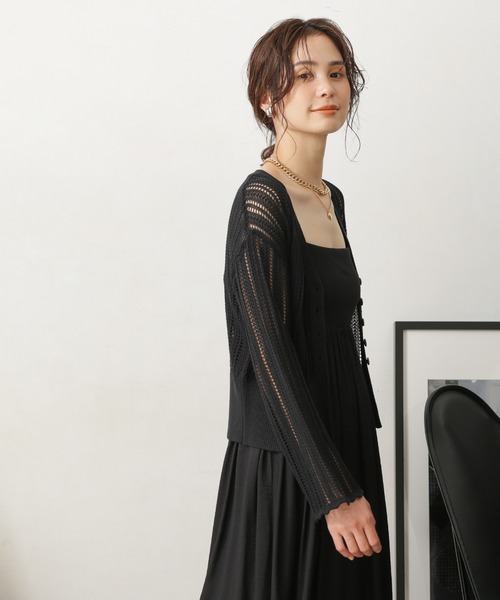 NANO universe（ナノユニバース）の「LB.03/メッシュ透かし編みカーディガン（カーディガン/ボレロ・レディース・ブラック/ブラウン/オフホワイト・S/M）」の5枚目の写真