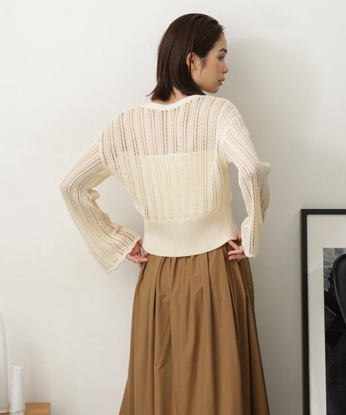 NANO universe（ナノユニバース）の「LB.03/メッシュ透かし編みカーディガン（カーディガン/ボレロ・レディース・ブラック/ブラウン/オフホワイト・S/M）」の12枚目の写真