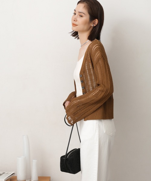 NANO universe（ナノユニバース）の「LB.03/メッシュ透かし編みカーディガン（カーディガン/ボレロ・レディース・ブラック/ブラウン/オフホワイト・S/M）」の18枚目の写真