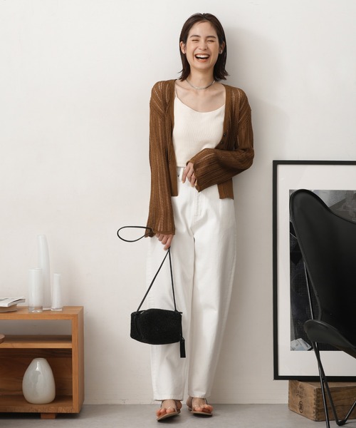 NANO universe（ナノユニバース）の「LB.03/メッシュ透かし編みカーディガン（カーディガン/ボレロ・レディース・ブラック/ブラウン/オフホワイト・S/M）」の21枚目の写真