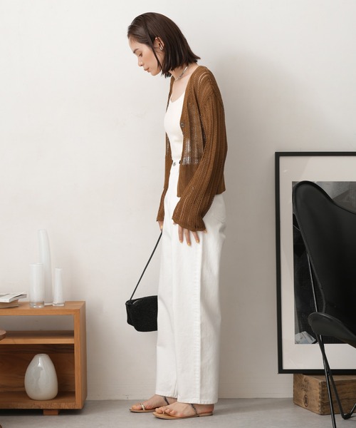 NANO universe（ナノユニバース）の「LB.03/メッシュ透かし編みカーディガン（カーディガン/ボレロ・レディース・ブラック/ブラウン/オフホワイト・S/M）」の22枚目の写真