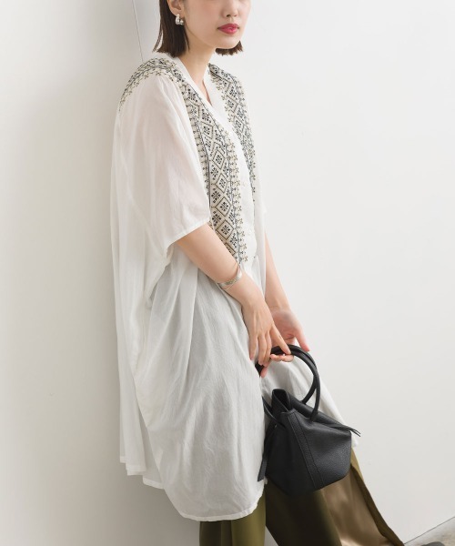 terrace（テラス）の「刺繍モモンガシャツワンピ（ワンピース・レディース・オレンジ/マスタード/チャコール/オフホワイト・MEDIUM）」の5枚目の写真