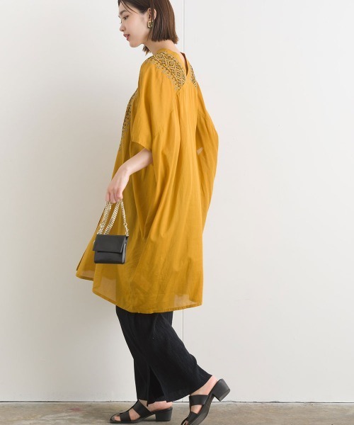 terrace（テラス）の「刺繍モモンガシャツワンピ（ワンピース・レディース・オレンジ/マスタード/チャコール/オフホワイト・MEDIUM）」の12枚目の写真