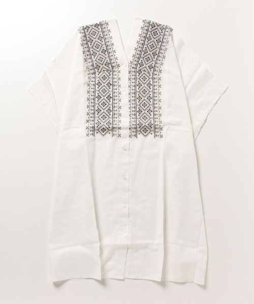 terrace（テラス）の「刺繍モモンガシャツワンピ（ワンピース・レディース・オレンジ/マスタード/チャコール/オフホワイト・MEDIUM）」の22枚目の写真
