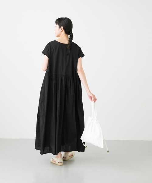 ノーリーズ　半袖 2way ギャザーワンピース　チャコールグレー　38 LADY LIKE ワンピース サイドギャザー半袖ロングワンピース