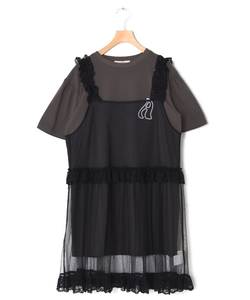 Alley by w closet（アリーバイダブルクローゼット）の「【SETアイテム/Alley】フレアスリーブプリントチュニック&フリルチュールワンピース（チュニック・レディース・ピンク/スミクロ/オフホワイト・FREE）」の19枚目の写真