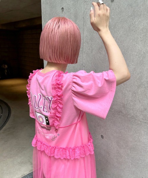 Alley by w closet（アリーバイダブルクローゼット）の「【SETアイテム/Alley】フレアスリーブプリントチュニック&フリルチュールワンピース（チュニック・レディース・ピンク/スミクロ/オフホワイト・FREE）」の12枚目の写真