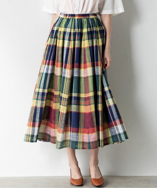 セール】綿100％！マルチカラーのチェック柄が目を惹くフレア