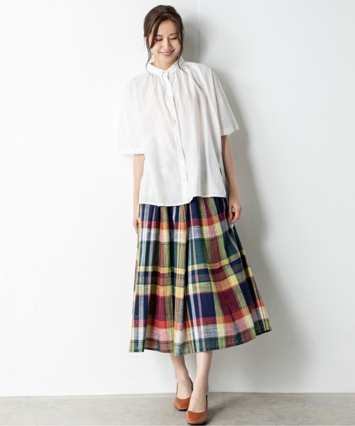MILLION CARATS（ミリオンカラッツ）の「綿100％！マルチカラーのチェック柄が目を惹くフレアスカート（スカート・レディース・グリーン/ネイビー・FREE）」の3枚目の写真