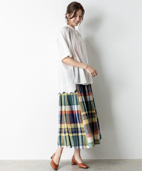 MILLION CARATS（ミリオンカラッツ）の「綿100％！マルチカラーのチェック柄が目を惹くフレアスカート（スカート・レディース・グリーン/ネイビー・FREE）」の13枚目の写真