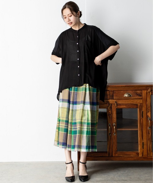 MILLION CARATS（ミリオンカラッツ）の「綿100％！マルチカラーのチェック柄が目を惹くフレアスカート（スカート・レディース・グリーン/ネイビー・FREE）」の9枚目の写真