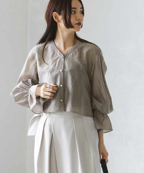 美品 23SS ノーブル ショートシアーブラウス クロップド NOBLE ショートシアーブラウス（シャツ/ブラウス）｜NOBLE（ノーブル