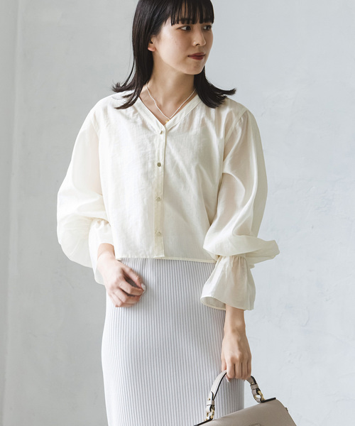 美品 23SS ノーブル ショートシアーブラウス クロップド NOBLE ショートシアーブラウス（シャツ／ブラウス）｜NOBLE（ノーブル