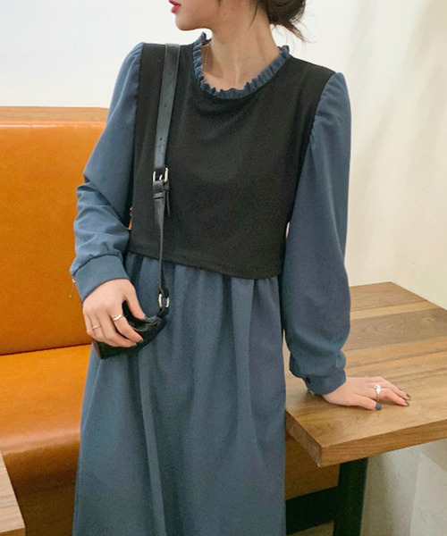 Amulet(アミュレット)の「レイヤードドッキングワンピース(ワンピース・レディース・ブラウン/ブルー・M/XL/L)」の9枚目の写真