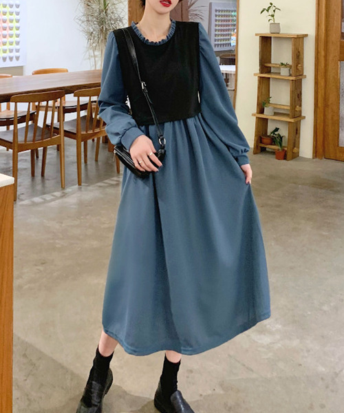 Amulet(アミュレット)の「レイヤードドッキングワンピース(ワンピース・レディース・ブラウン/ブルー・M/XL/L)」の15枚目の写真