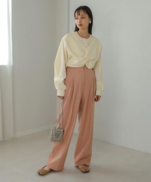 Bab（バブ）の「フロントねじりビスチェ風ブラウス（シャツ/ブラウス・レディース・チャコールグレー/ライトグリーン/アイボリー・M）」の9枚目の写真