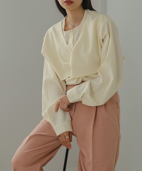 Bab（バブ）の「フロントねじりビスチェ風ブラウス（シャツ/ブラウス・レディース・チャコールグレー/ライトグリーン/アイボリー・M）」の12枚目の写真