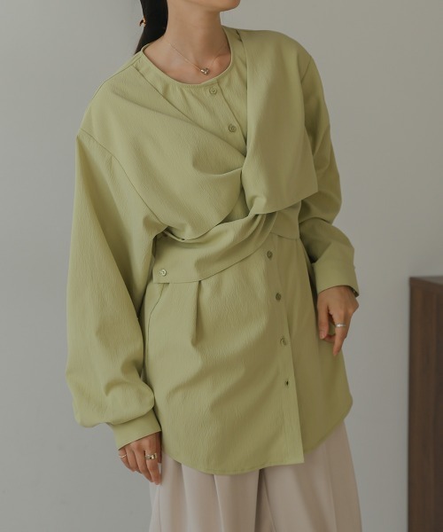 Bab（バブ）の「フロントねじりビスチェ風ブラウス（シャツ/ブラウス・レディース・チャコールグレー/ライトグリーン/アイボリー・M）」の15枚目の写真