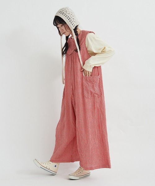 bulle de savon ちぢみgingham つなぎ オールインワン bulle de savon